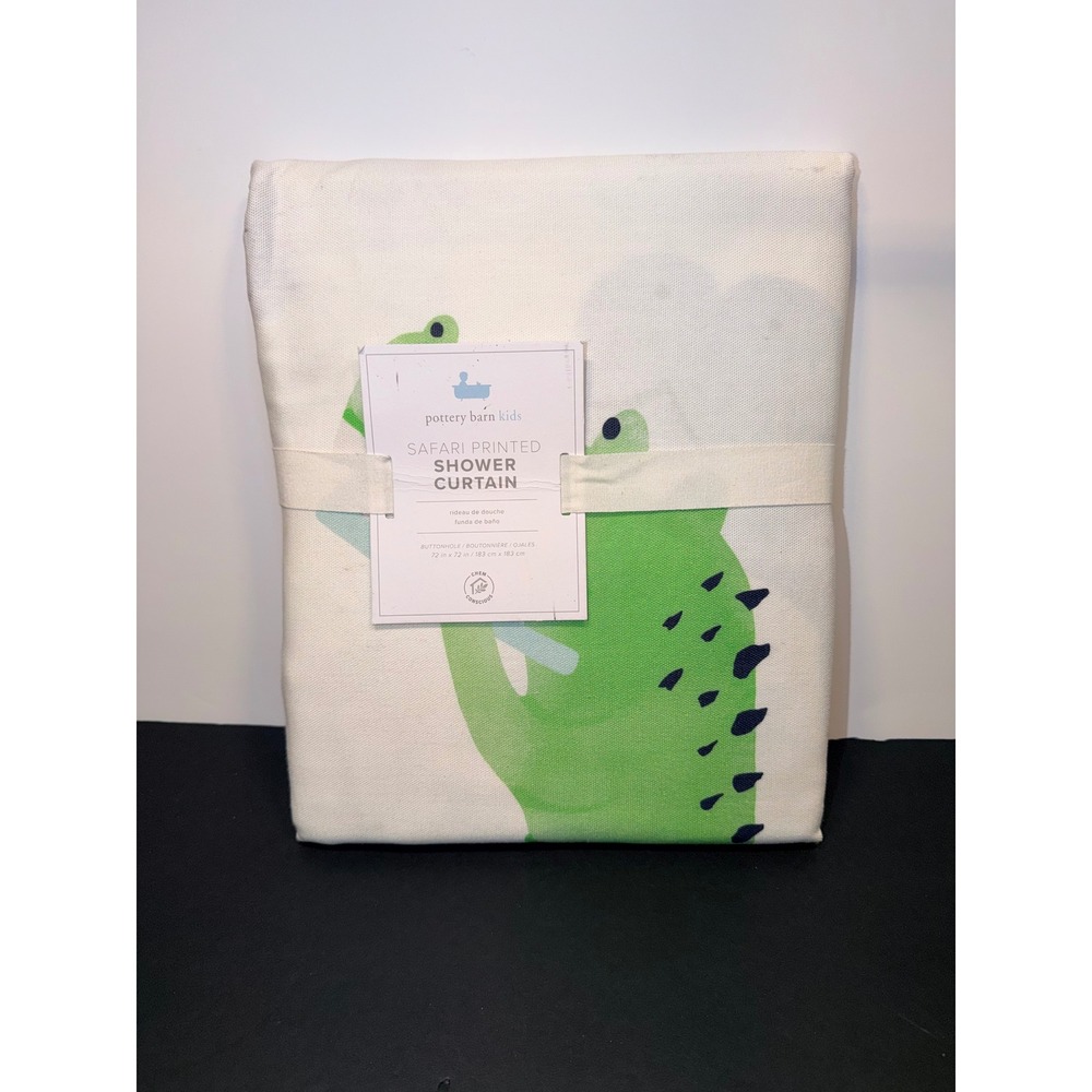 Pottery Barn Kids Safari Printed Shower Curtain 100% Cotton 72x72 Green Blue New